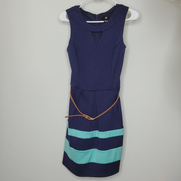 Blue Dress with Attached Belt - Picture 1 of 6